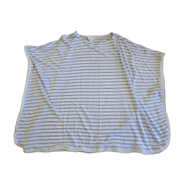 J Jill Striped 100% Linen Fringe Poncho Top Womens Size M/L Blue White Pullover - Picture 8 of 8